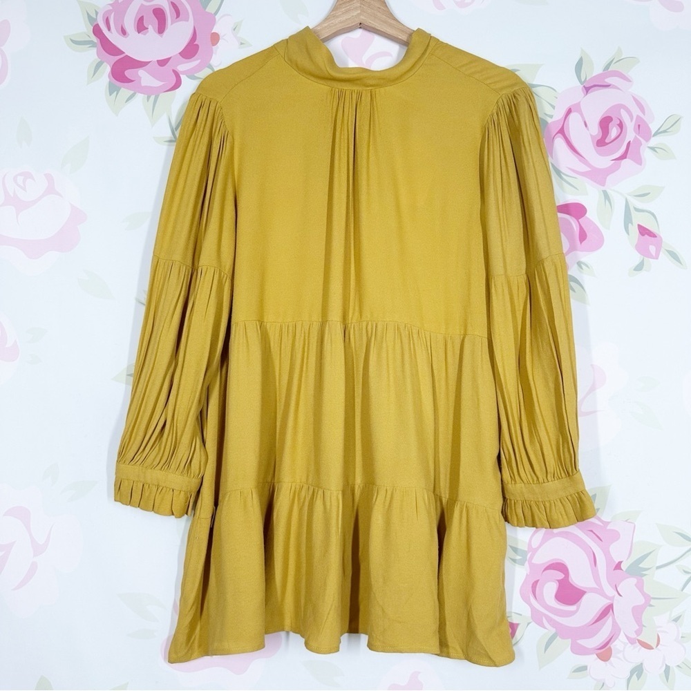 Anthropologie Maeve Mustard Yellow Tiered Blouse XS
